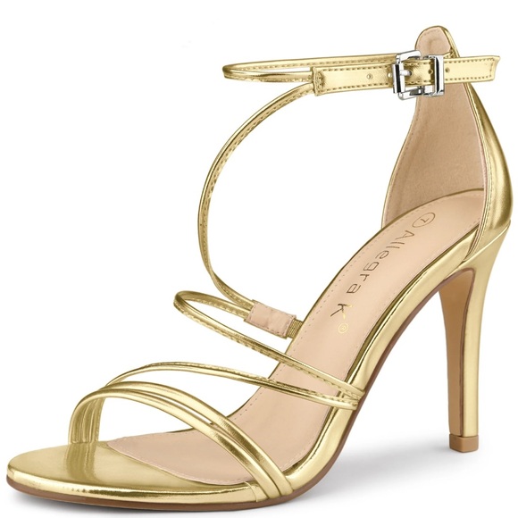 Allegra K Women's Metallic Gold Strappy Heels - Picture 1 of 3